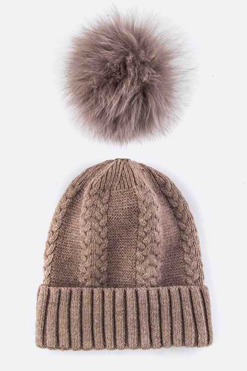 EMMEZ Fur PomPom Cashmere Beanie