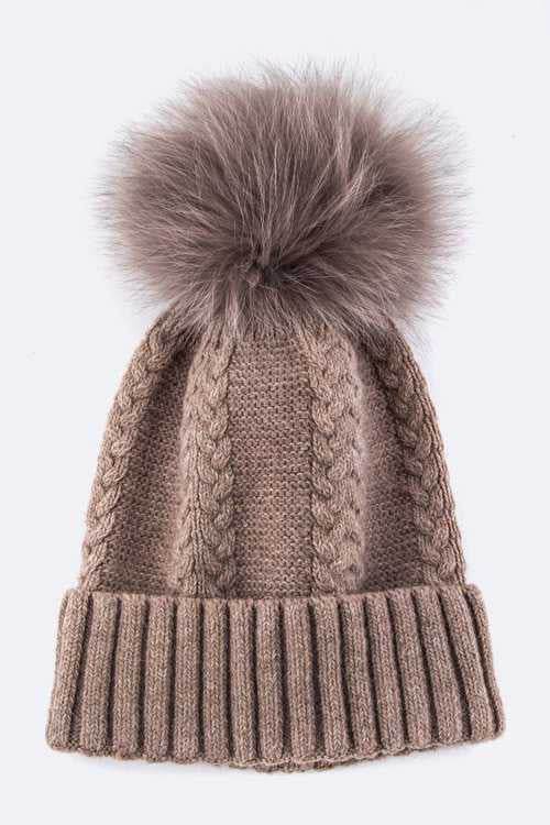 EMMEZ Fur PomPom Cashmere Beanie
