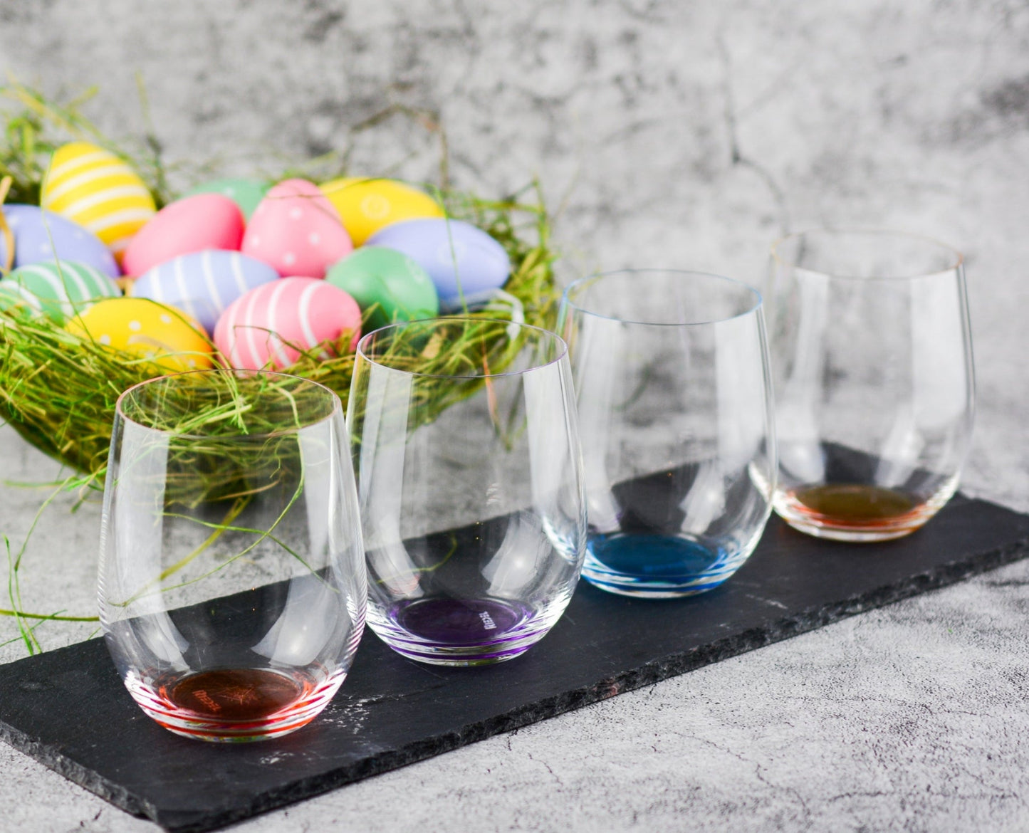 Colorful and Stemless Wine Glasses