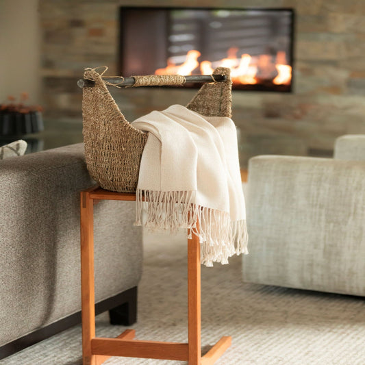 Handloomed Undyed Ivory 100% Baby Alpaca Throw Blanket From Peru - Wasi Collection